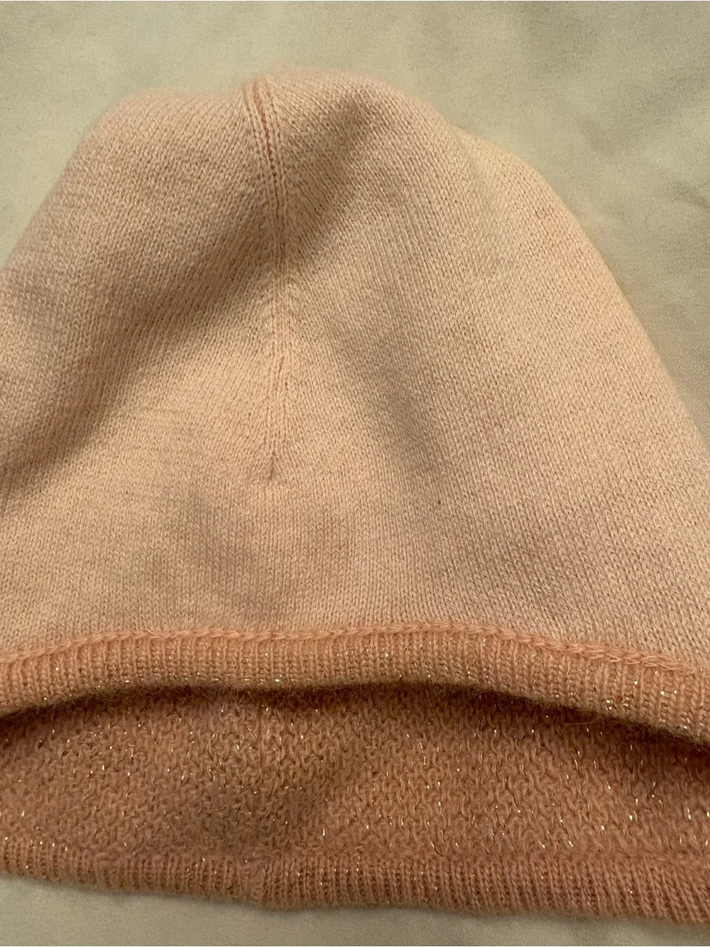 Kids Beige pink with gold specks beanie hat Chloe size 44 reversible winter